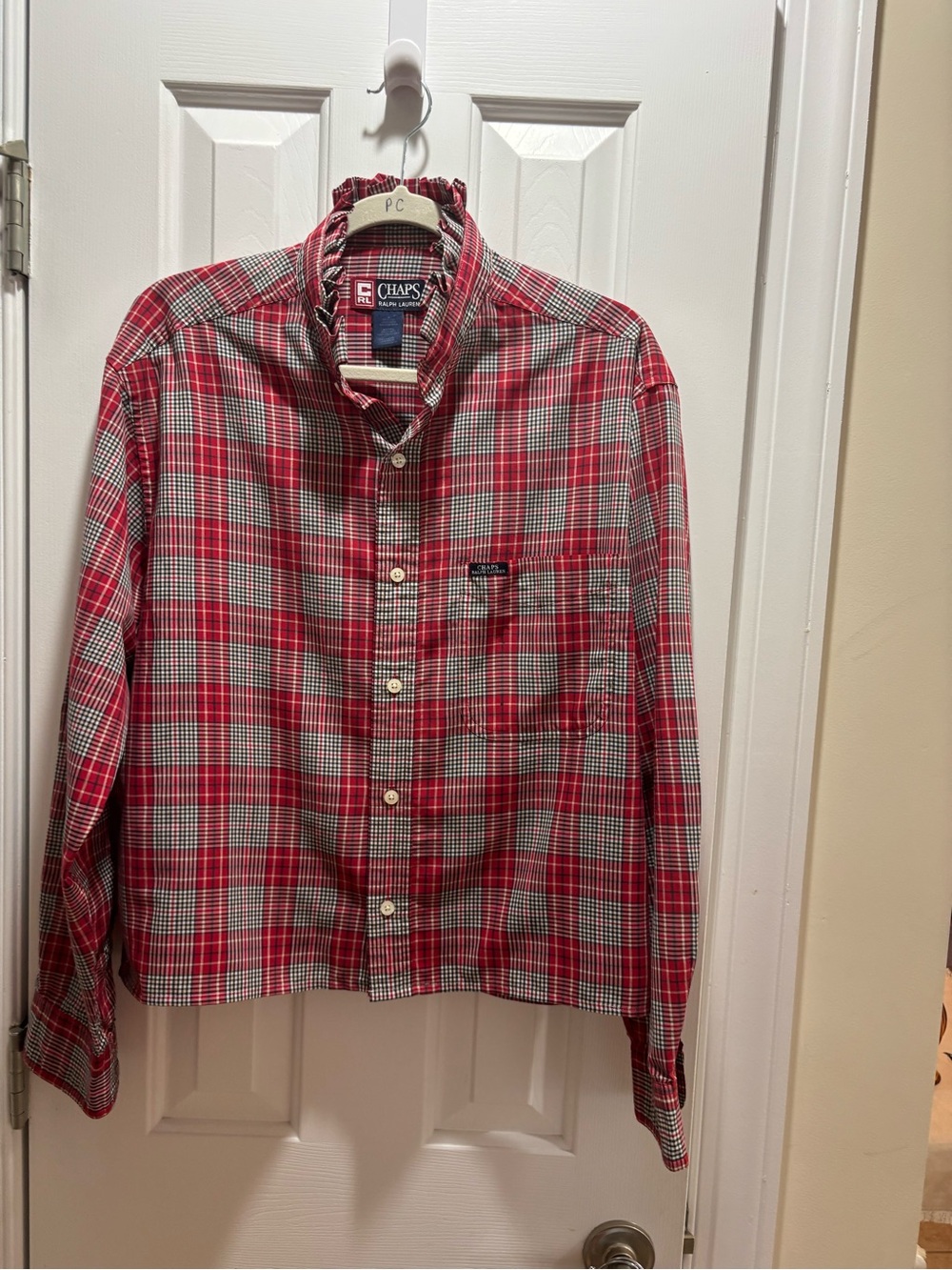 Chaps Red and White Plaid Long-Sleeve Button-Down Shirt